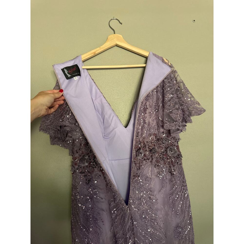 MAC DUGGAL Vintage Flutter Sleeve Evening Gown in Lilac Size 12 - Picture 10 of 11